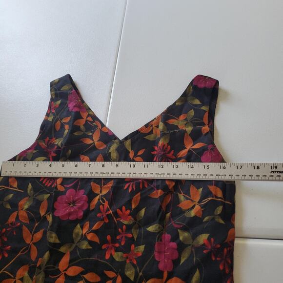 Y2K Fairy Grunge Dress Womens 10 Black Floral Linen Sleeveless V Neck Sheath - Picture 7 of 8